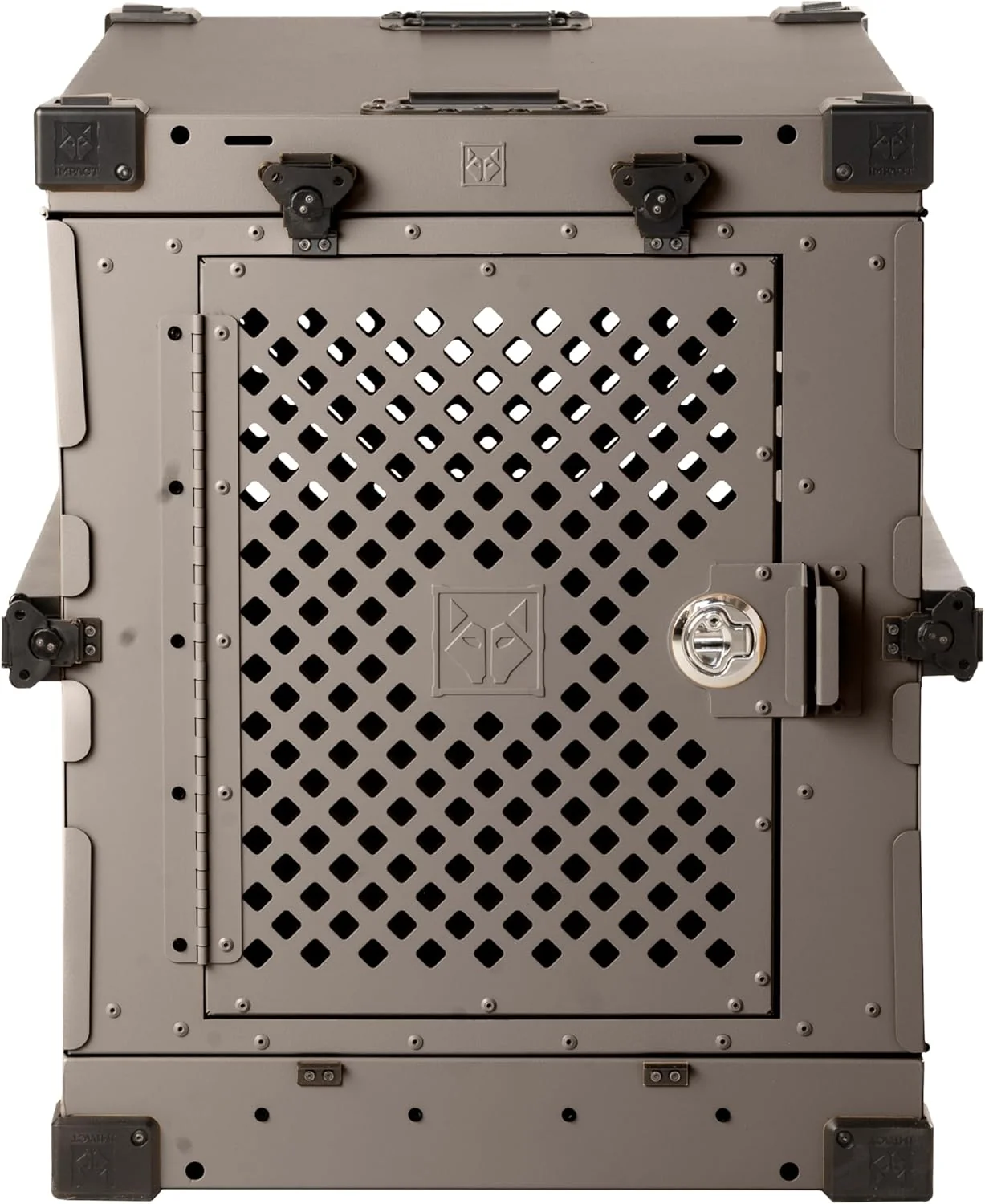 Versatile Impact Collapsible Dog Crate - Foldable Hard Crate for Medium Dogs - Heavy Duty Travel Kennel with Powder-Coated Aluminum - Quick Setup for Indoor Outdoor Gray 30 30.5 L x 20.5 W x 26 H Expertly Made