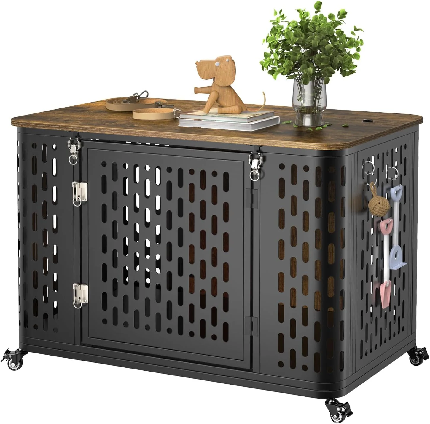 World-Class Dog Crate with Cushion 38 Wood Heavy Duty Dog Crate Furniture with Flip Top Wheels for High Anxiety Dogs Escape Proof Pet Cage for Small Medium Dogs Verified