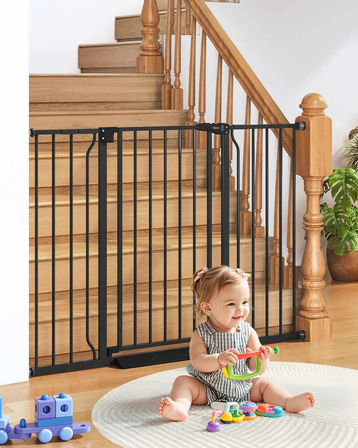 Traditional 34 Extra Tall Baby Gate for Stairs Auto Close Stroller Friendly Dog Gate Indoor for Doorways Pressure Mounted 29 -51 W Baby Gate Easy Walk Through Gate for Children Pets Black Convenient