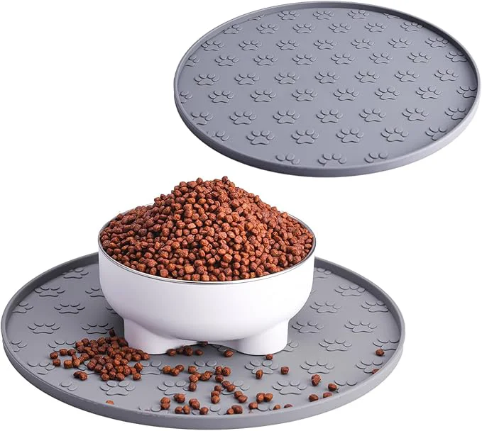 Clean 2pcs Silicone pet Food mat Dog Food and Water mat Raised Edge Rubber mat Fine