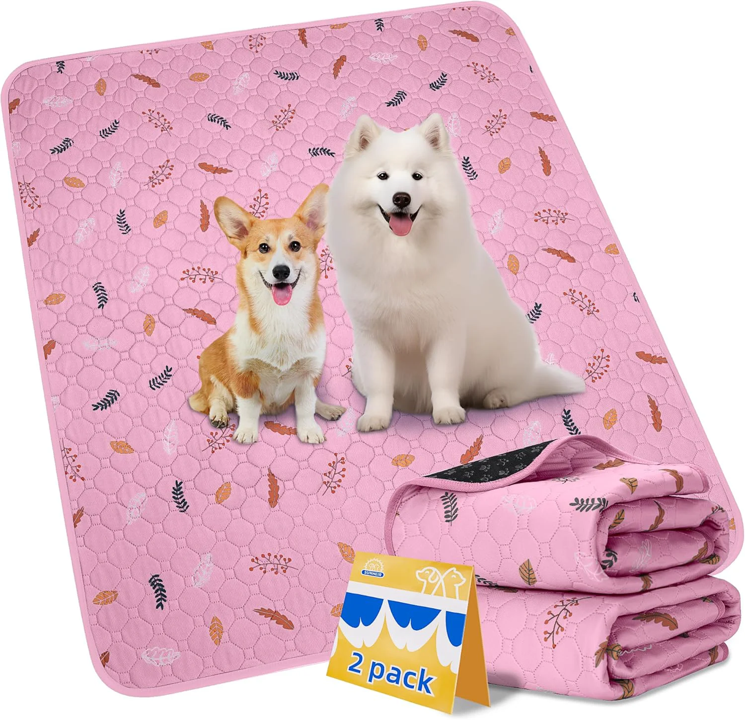 Carefully Designed Sunheir Washable Pee Pads for Dogs Extra Large 48 x 60 2-Pack Reusable Puppy Pads Pet Training Pads for Dog Playpen Indoor Waterproof Dog Pee Pads for Puppy Playpen Whelping Pad - Pink Dependable