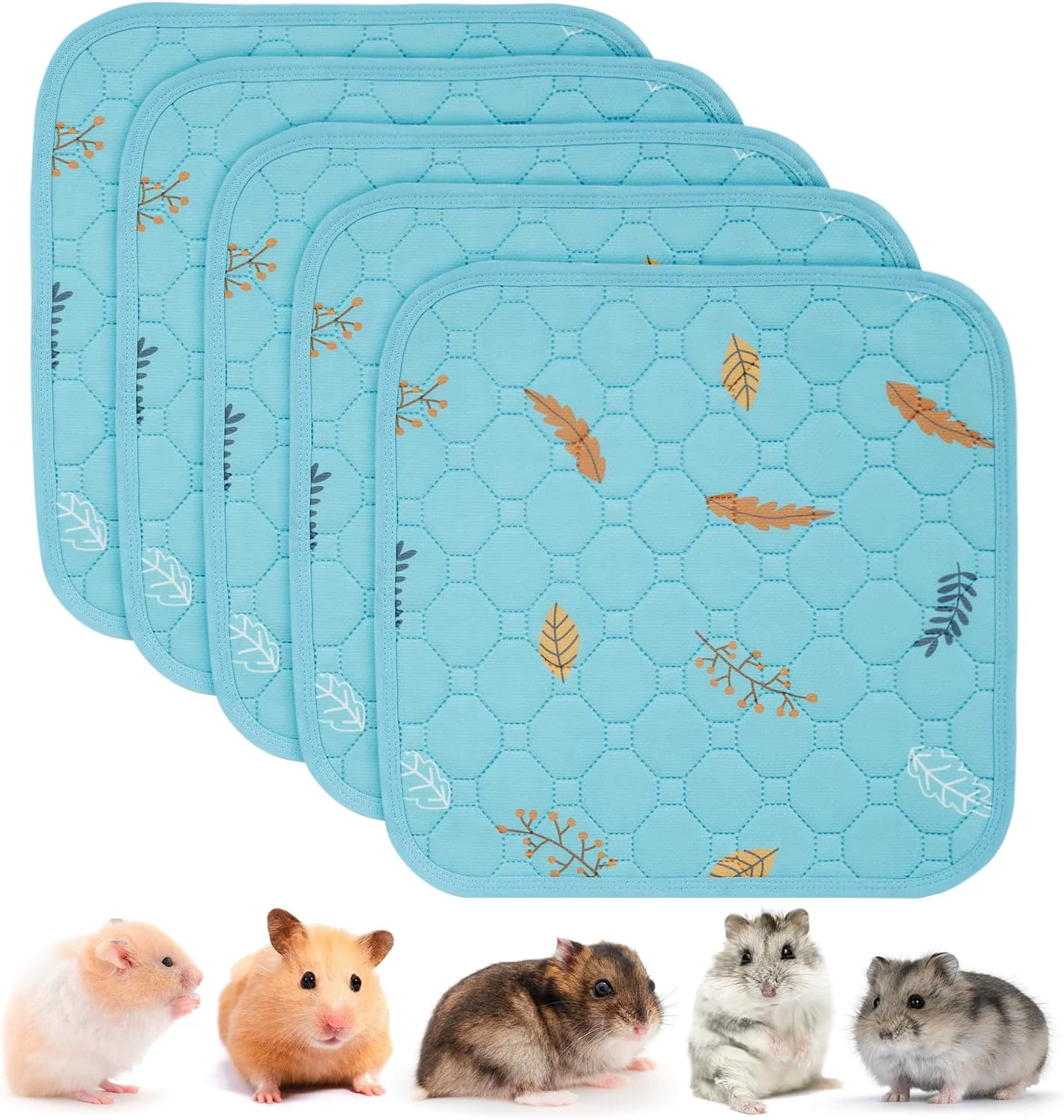 Breathable Sunheir Washable Pee Pads for Small Pet 5-Pack Reusable Pet Training Pads Absorbent Leak- Waterproof Pee Pads for Dog Cat Rabbit Guinea Pig Hamster Whelping Pad Leaves - Sky Blue 12x12 Contemporary