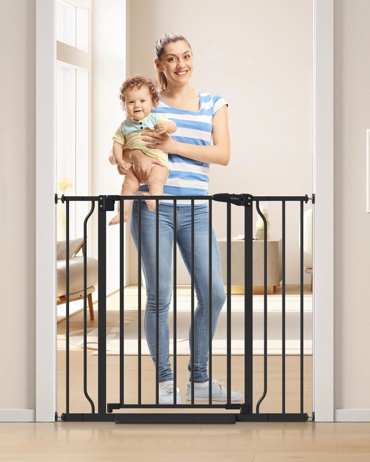 Green 34 Extra Tall Baby Gate for Stairs Auto Close Stroller Friendly Dog Gate Indoor for Doorways Pressure Mounted 29 -40 W Baby Gate Easy Walk Through Gate for Children Pets Black Certified