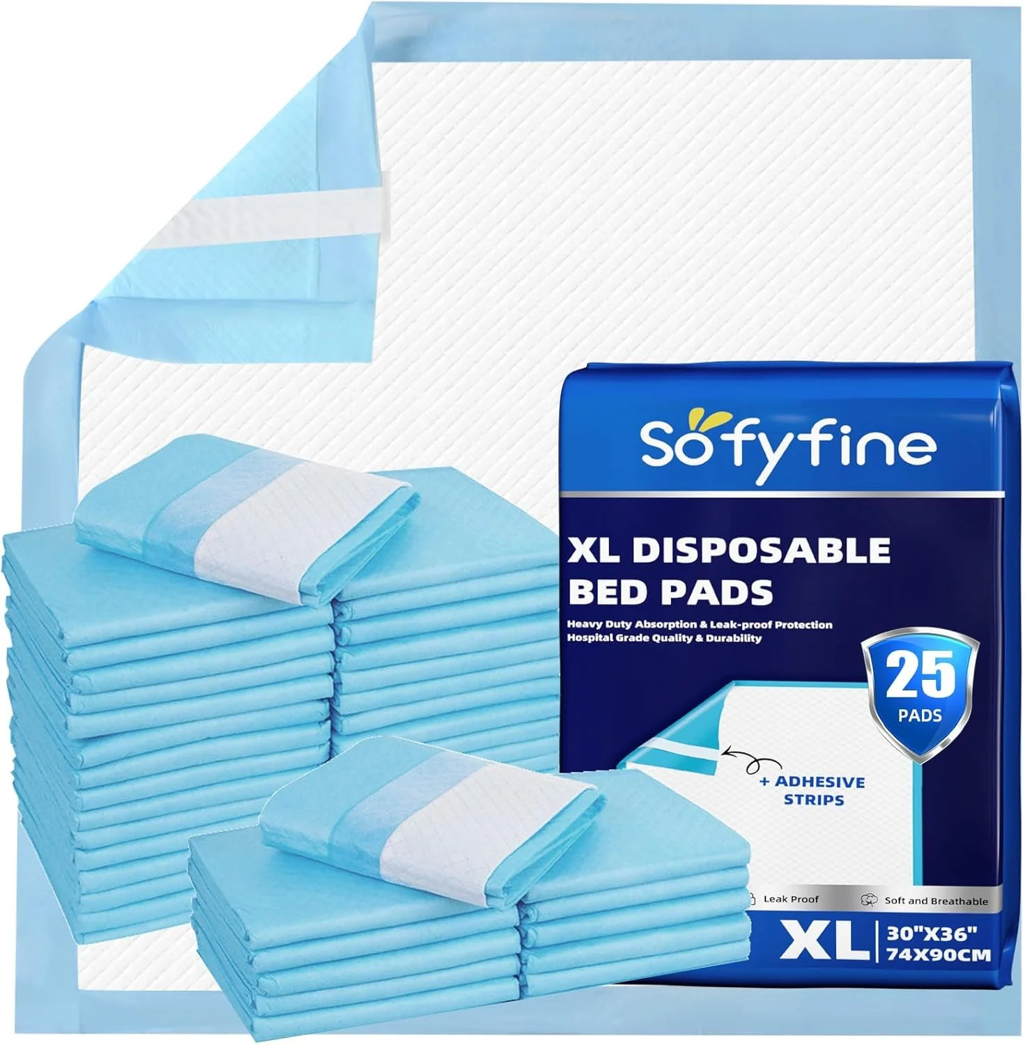 Classic Bed Pads with Adhesive Strip 30 x36 Thicken Elderly Adults Incontinence Underpads Disposable Heavy Duty Absorbent Chucks Waterproof XL Extra Large Puppy Pee Training Pad 25 Pads Exclusive