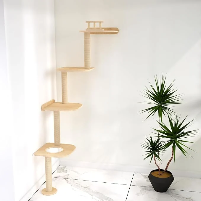 Artisan Wall-Mounted Tall Cat Tree Cat Scratching Post Space Saving Floor to Ceiling Recyclable