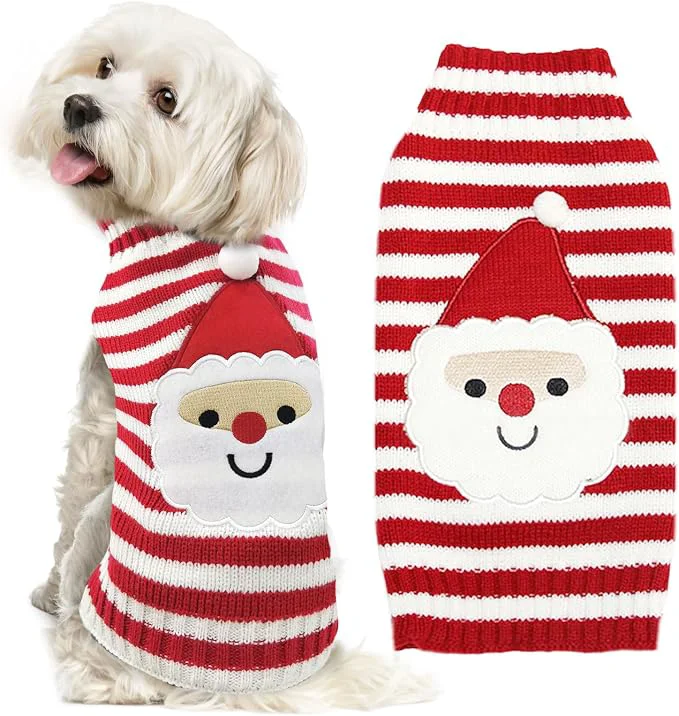 High-Quality Dog Christmas Sweater Xmas Pet Clothes Cute Striped Santa Claus Costume Holiday Eco-Friendly