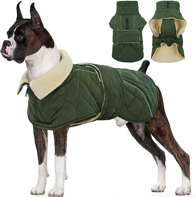 Fashionable Kuoser Dog Winter Coat Waterproof Dog Snow Jacket Warm Fleece Lined Pet Turtleneck Snowsuit Puppy Cold Weather Coats with Harness Hole Adjustable Winter Vest for Medium Large Dogs Green LAbout ThisOverview Authentic