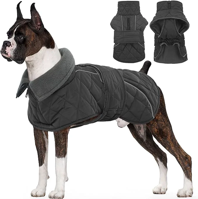 Detailed Kuoser Dog Winter Coat Waterproof Dog Snow Jacket Warm Fleece Lined Pet Turtleneck Snowsuit Puppy Cold Weather Coats with Harness Hole Adjustable Winter Vest for Medium Large Dogs Grey LAbout ThisOverview Unique