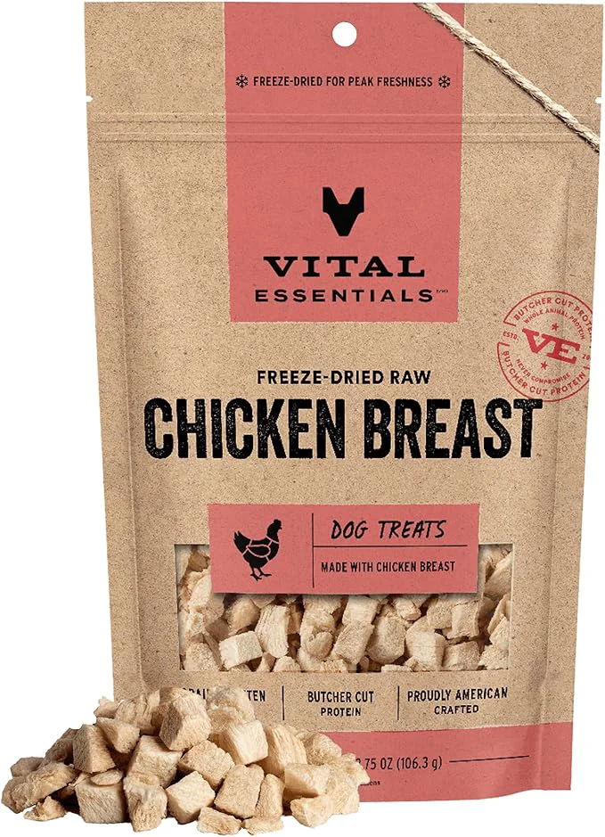 Classic Vital Essentials Single Ingredient Chicken Breast Dog Treats 3.75 oz ze-Dried Raw Premium Quality High Protein Training Treats Grain Gluten Filler About This User-Friendly