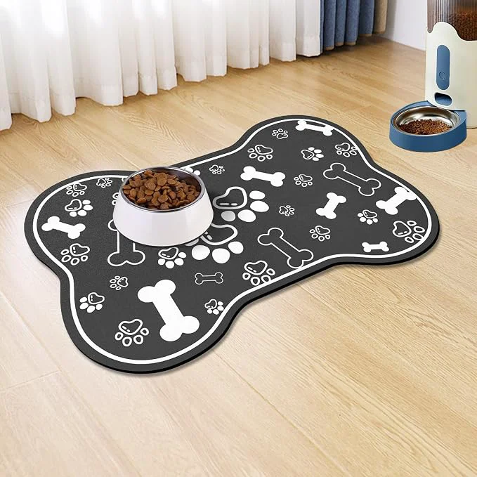 Breathable Dog Cat Food Mat Rapid Absorbent Pet Feeding Mat Bone Shaped Dog Placemat Crafted