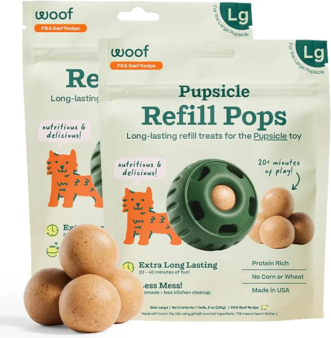 Verified WOOF Pupsicle Refill Pops - Low-Mess Dog Snacks - with Peanut Butter and Beef - Dog Treats - Long Lasting - Large Pops - 7 Count - 2 PackAbout ThisOverview Modern