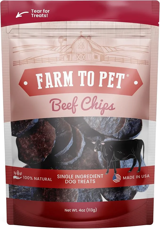 Traditional Farm To Pet - Dog Training Treats - 4 oz Beef Chips Single Ingredient Lean All Natural Healthy Treats for Small Medium Large Dog Breeds Puppies Made in USAAbout This Enhanced