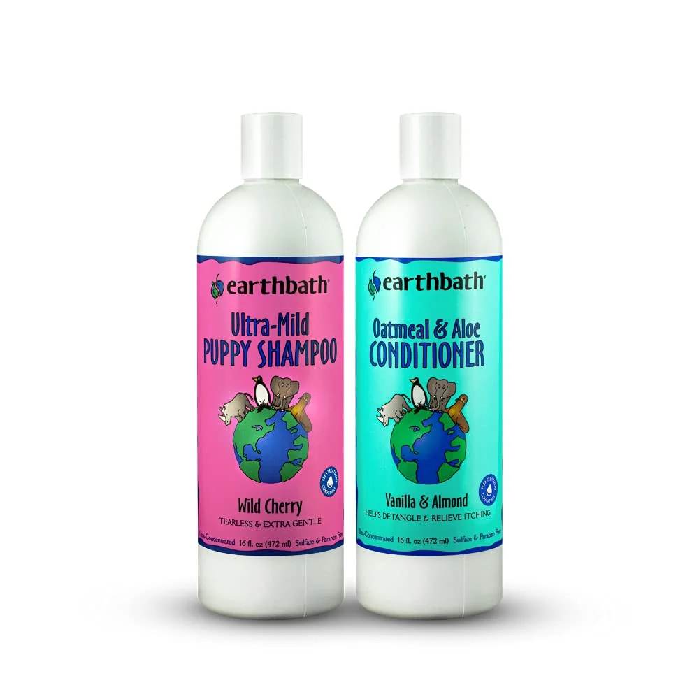 Smooth Earthbath Ultra-Mild Puppy Shampoo Oatmeal Aloe Conditioner – 16 oz Made in USA Cruelty- Eco-Friendly
