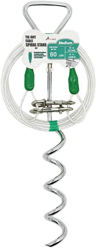 Sustainable Petest 16 Inch Spiral Stake with 15ft Reflective Tie-Out Cable for Medium Dogs Up to 60 Pounds DarkGreen SilverAbout ThisOverview Traditional