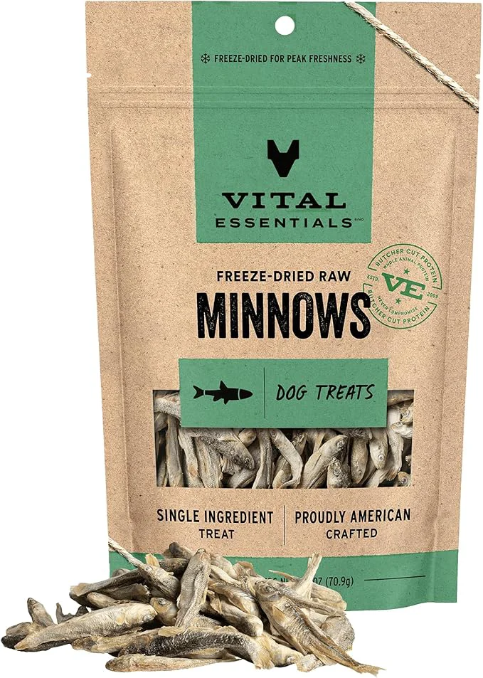 Top-Quality Vital Essentials Single Ingredient Minnows Dog Treats 2.5 oz ze-Dried Raw Premium Quality High Protein Training Treats Grain Gluten Filler About This Consistent