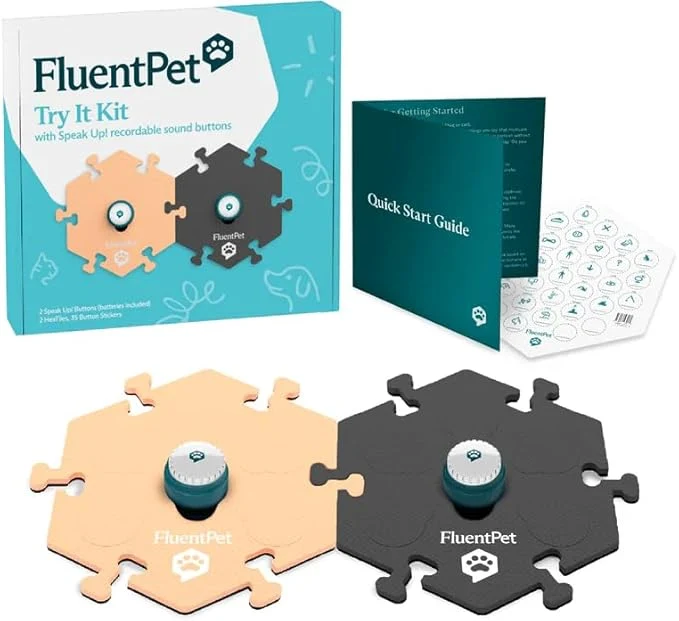 Official FluentPet Speak Up Tester Kit - Set of 2 Dog Talking Buttons with Pre-Installed Batteries 2 HexTiles - Pet Buttons for CommunicationAbout This Certified