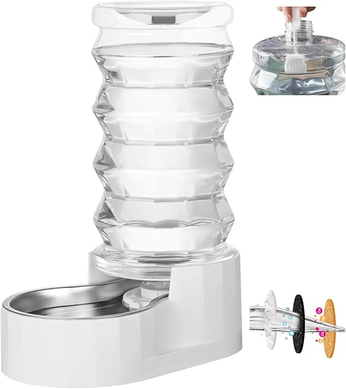 Unique RIZZARI Large Gravity Water Dispenser 8L Automatic Stainless Steel Dog Water Feeder with Specialized Brush and Triple Filter for Senior Pets with Spinal Problems - for Kitchen Living RoomAbout ThisOverview Efficient
