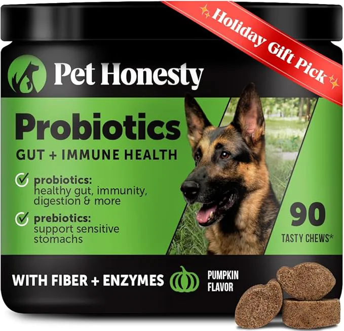 Durable Pet Honesty Probiotics for Dogs - Digestive Enzymes Promotes Gut Health Dog Probiotics for Bowel Support Fiber for Regularity Prebiotics for Immune Health Gut Flora Pumpkin 90 ct About This Outstanding