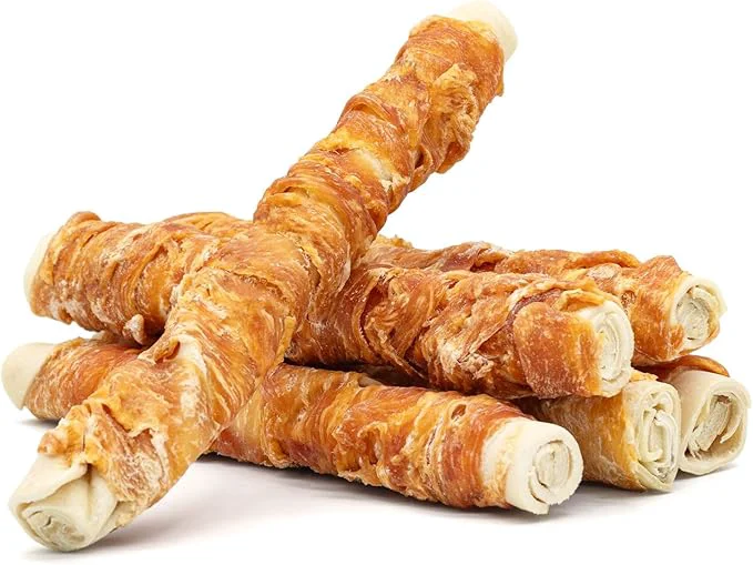 Quality MON2SUN Dog Treats 9 Inch Chicken Wrapped Rawhide Rolls Snacks Teeth Cleaning and Long Lasting Chews for Medium and Large Dogs 23.28oz 6 Count-Pack of 1 About This Fast