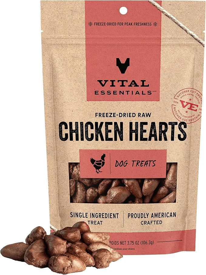 Enhanced Vital Essentials Single Ingredient Chicken Hearts Dog Treats 3.75 oz ze-Dried Raw Premium Quality High Protein Training Treats Grain Gluten Filler About This Solid