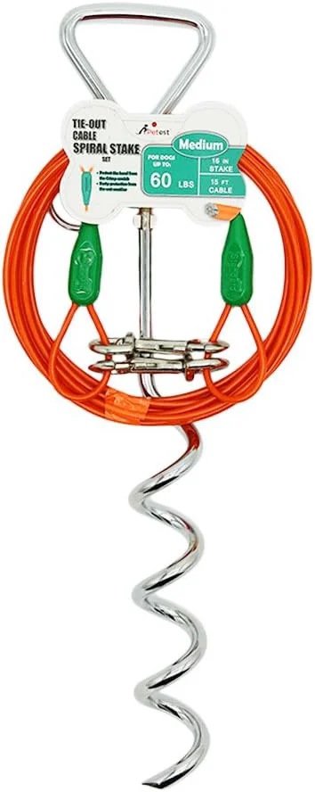 Specialty Petest 16 Inch Spiral Stake with 15ft Tie-Out Cable for Medium Dogs Up to 60 Pounds DarkGreen OrangeAbout ThisOverview Excellent