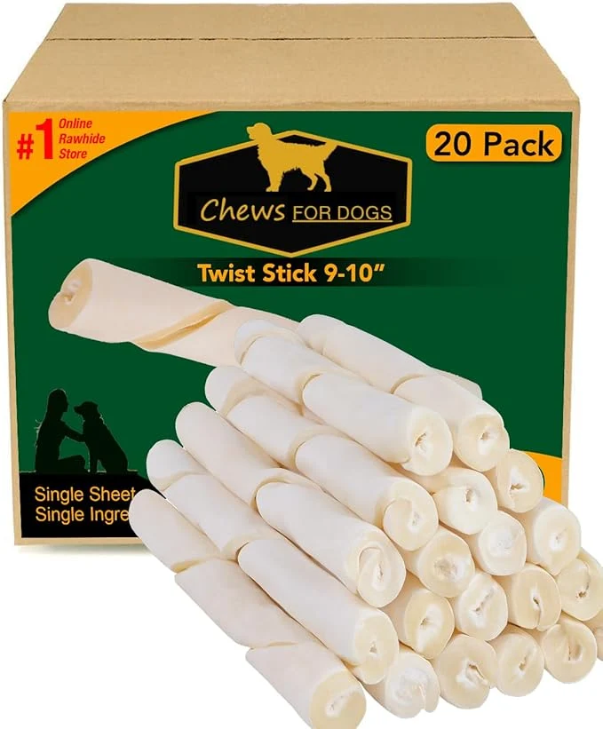 Superior Chews for Dogs Premium Rawhide Twist Sticks 9-10 Inches Dog Treat. Extra Thick Single Sheet. 20 Pack About ThisOverview Professional