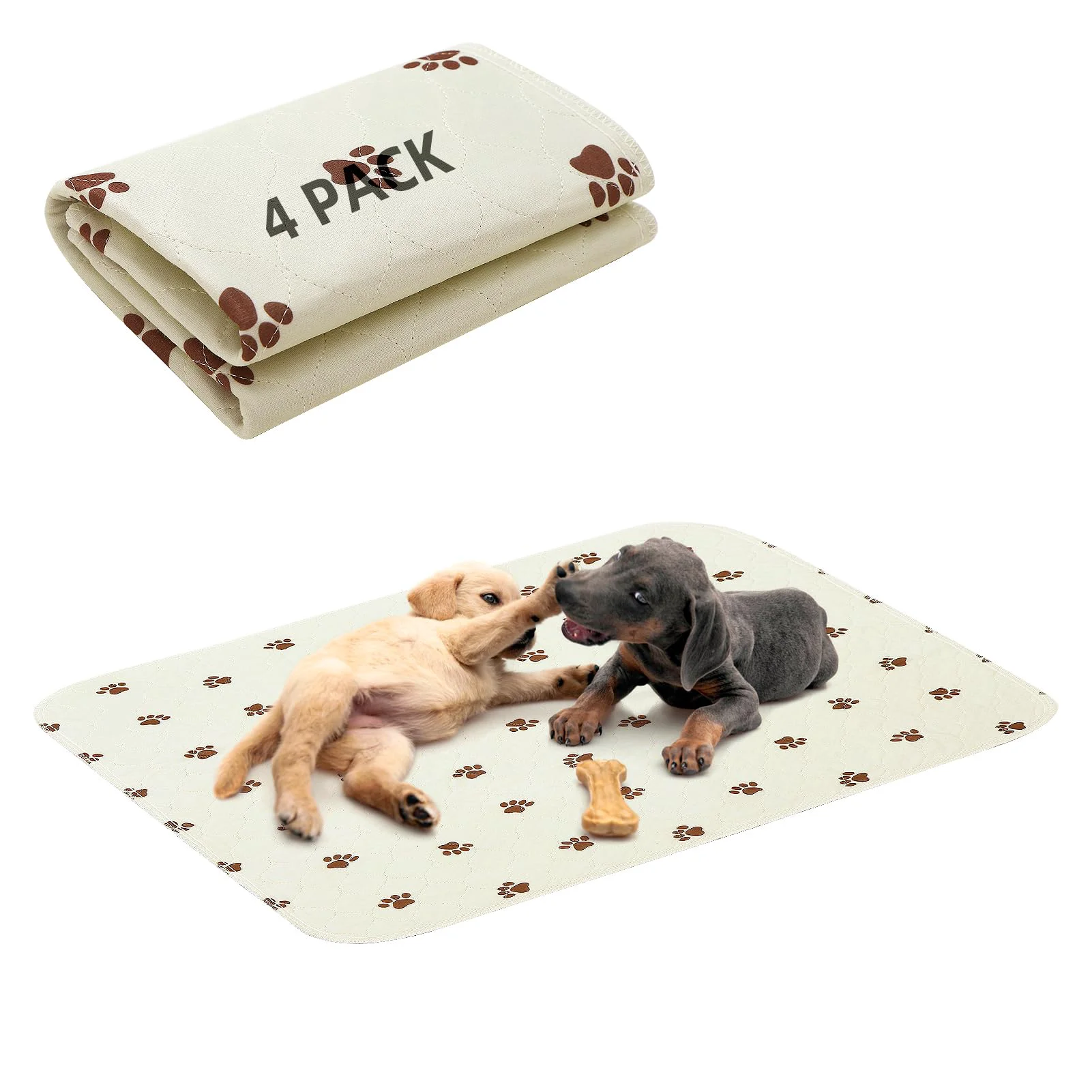Comfortable PUPTECK Washable Pee Pads for Dogs - Waterproof Reusable 24x36 Inch Pads Beige Pack of 4 Excellent