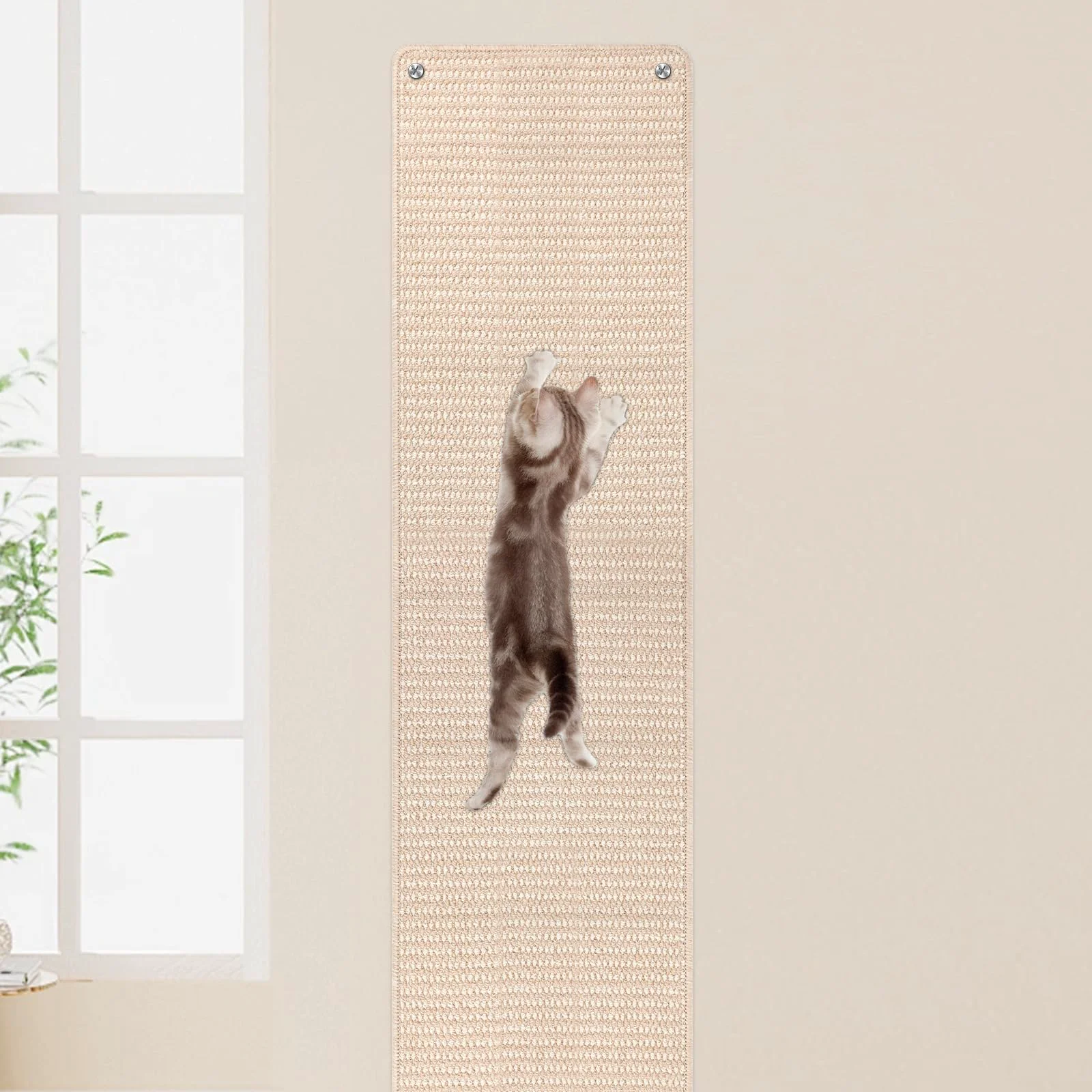Reusable FHTONGE 71x15.8 Thickened Cat Wall Climbing Carpet – Extra Large Wall Scratcher with 16 Nails Oat Unique