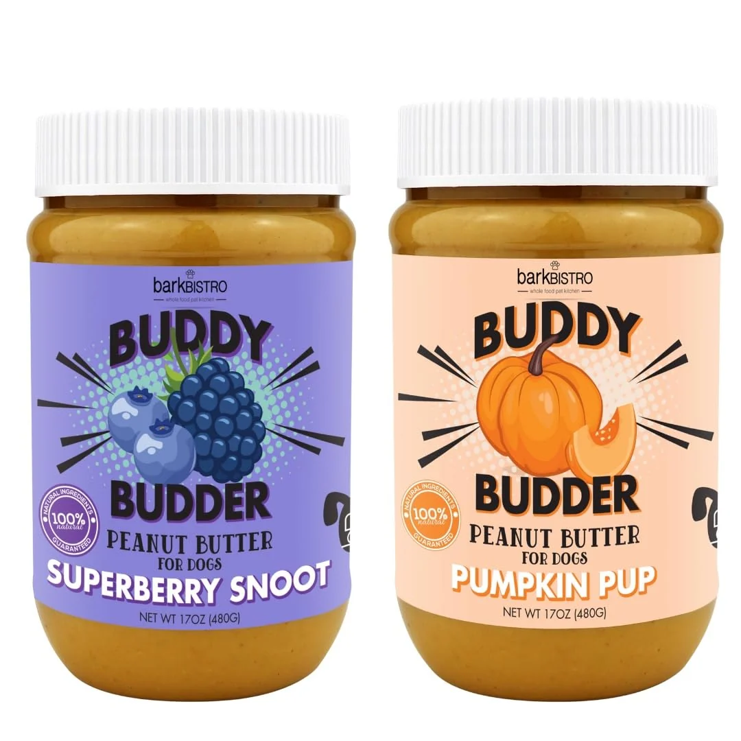 Unique Buddy Budder Bark Bistro Superberry Snoot Pumpkin Pup Natural Dog Peanut Butter – 2x17oz Secure