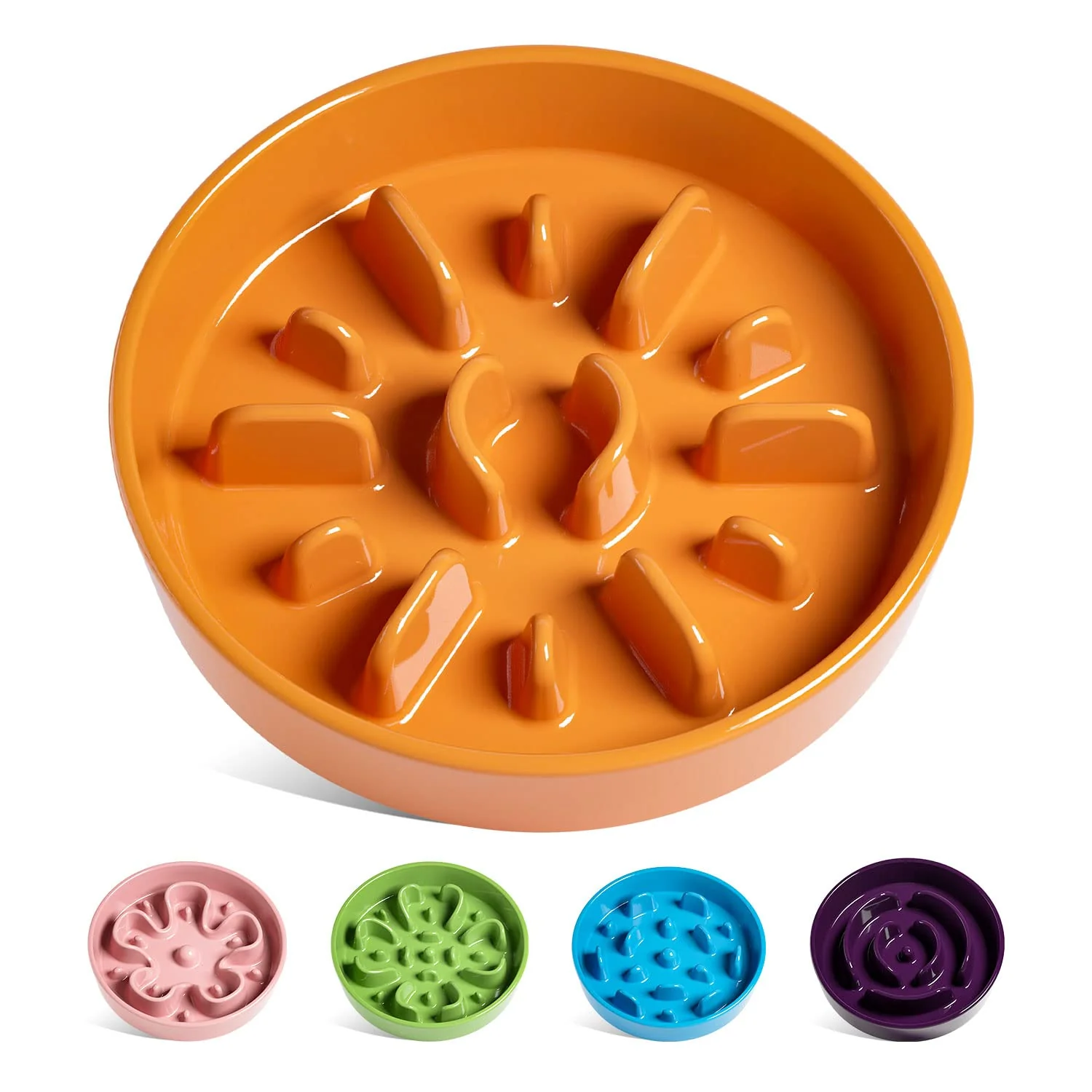 Artisan LE TAUCI Ceramic Slow Feeder Dog Bowl 1.5 Cups for Small–Medium Dogs – Sun Orange Traditional