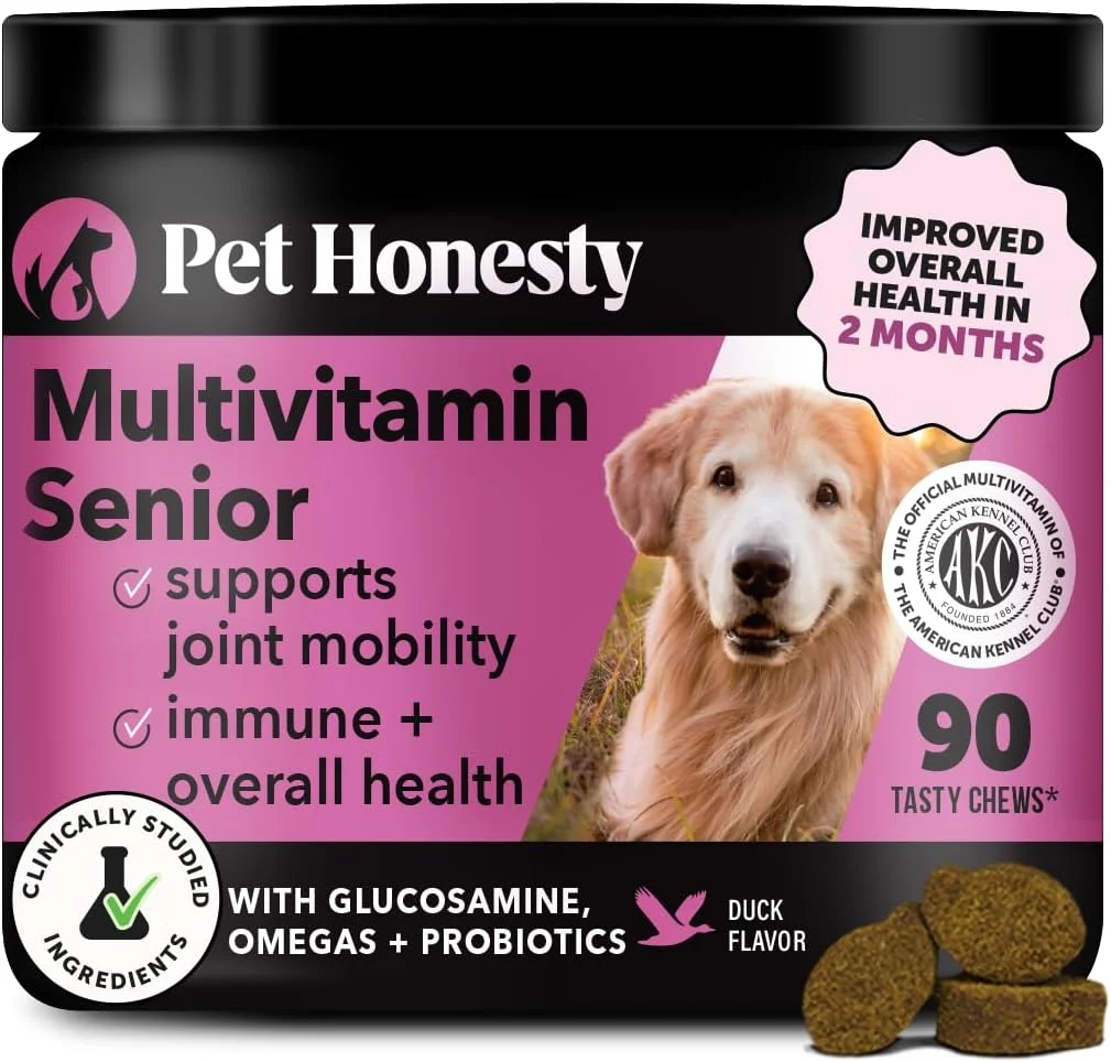 Next-Generation Senior Dog Multivitamin - Essential Dog Vitamins and Supplements - Glucosamine Probiotics Omega Fish Oil for Dogs Health Heart- Dogs Vitamins Health Supplies Duck 90 ct Optimized