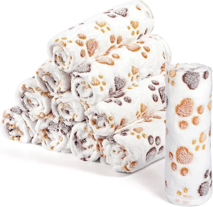 Reliable Tegeme 12 Pcs Pet Blankets Soft Fluffy Fleece Dog Cat Warm Paw Print Pattern Advanced