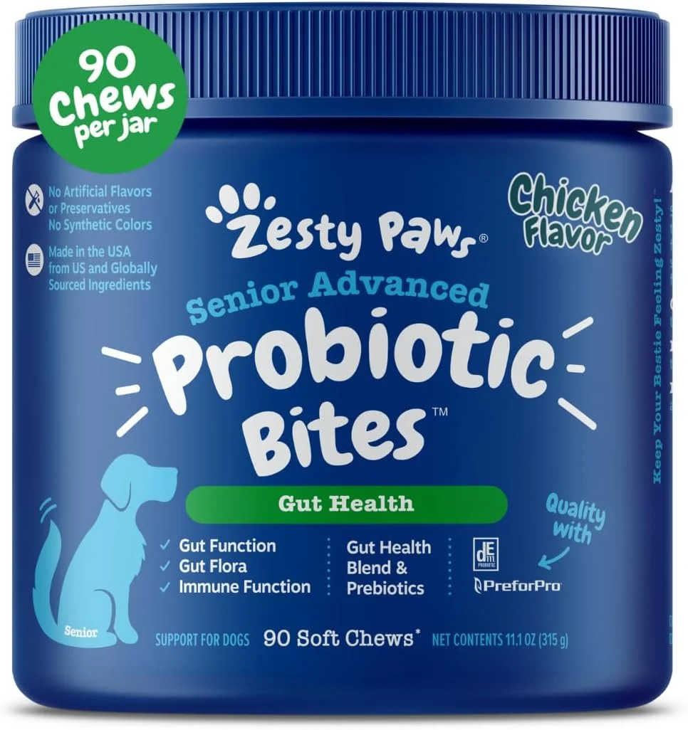 Modern Zesty Paws Probiotics for Dogs - Digestive Enzymes for Gut Flora Digestive Health Diarrhea Bowel Support - Clinically Studied DE111 - Dog Supplement Soft Chew for Pet Immune System - Adv 90ct Fine