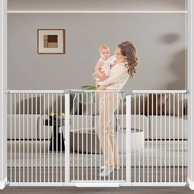 Premium Material 72.2 -76.7 Extra Wide Baby Gate 40.5 Tall Dog Gate Indoor Walk Through Pet Gates for Doorways Kitchen No Drilling Auto Close Pressure Mounted Safety Child Toddler Gate WhiteAbout ThisOverview Organic