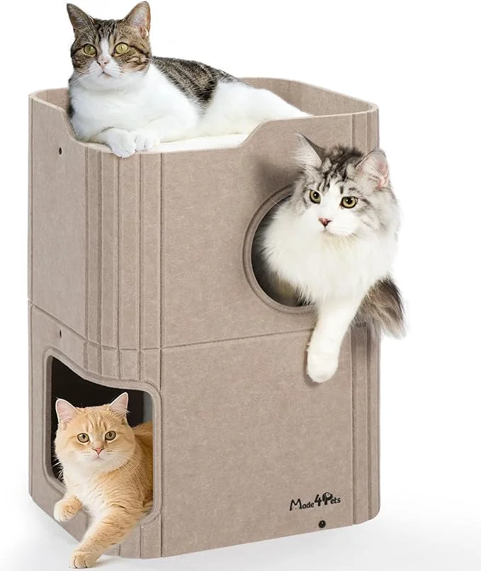 Casual Made4Pets Cat House for Indoor Use 2-Storey Cube Bed Cave Covered Hideaway Excellent