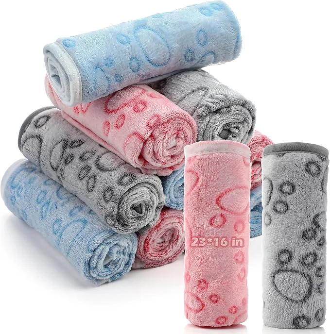 Carefully Designed Tegeme 12 Pcs Pet Blankets Soft Fluffy Fleece Dog Cat Warm Paw Print Pattern Solid