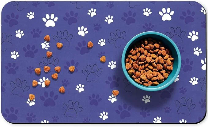 Traditional Dog Food Mat Absorbent Water Bowl Mats Cat Pet Feeding Placemats Dark Blue 24 Authentic