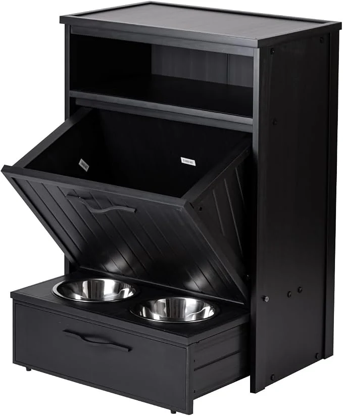 Crafted New Age Pet ECOFLEX Brea Dog Food Pantry in Black Two 32 oz Bowls Moisture Healthy