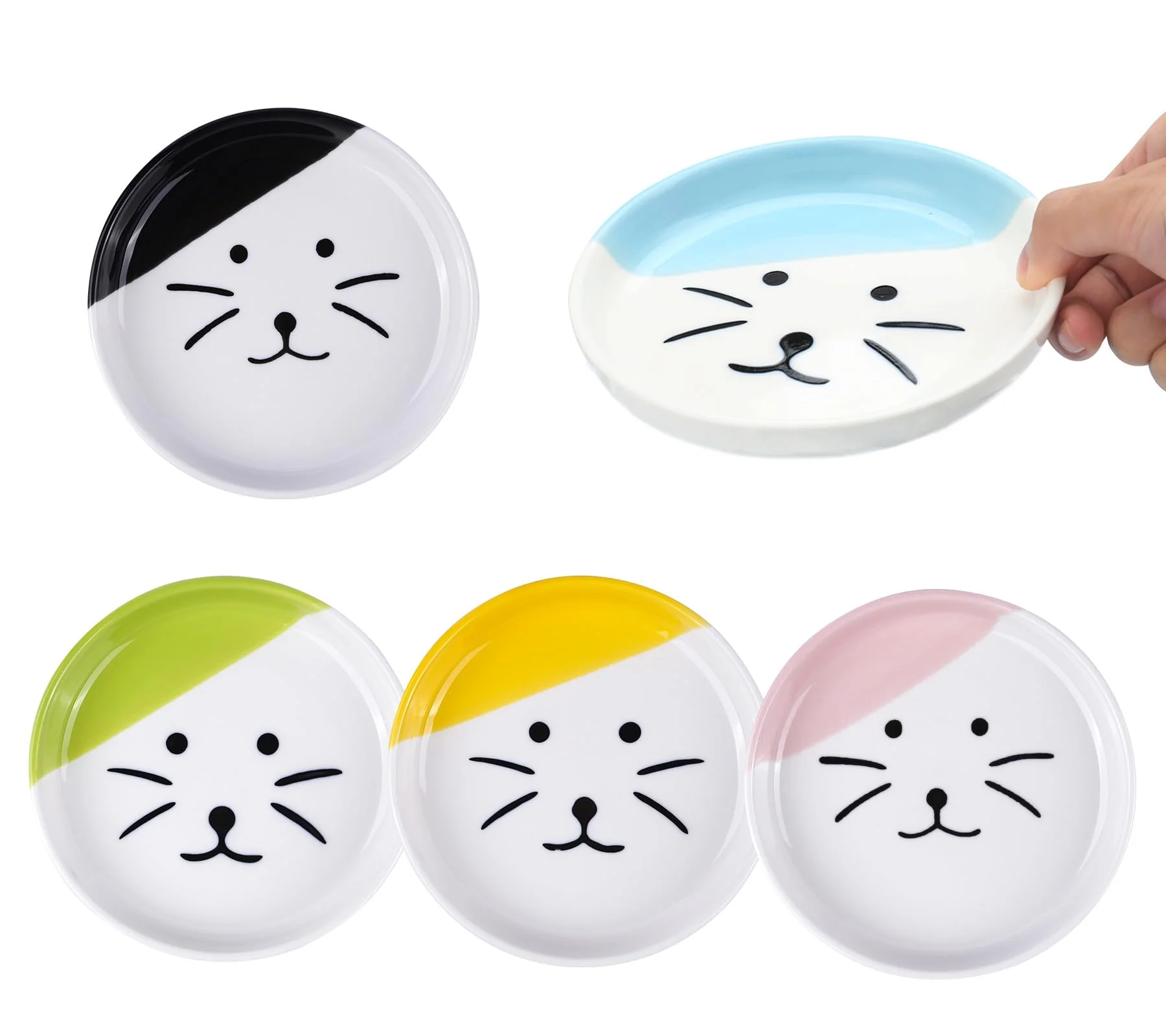Superior TRUNDISAN Cat Food Dishes Set – 5 Color Ceramic Bowls for Indoor Cats Small Pets Stylish