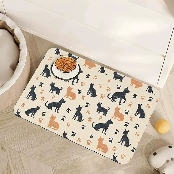 Traditional Cute Cat Paw Prints Dog Food Mat First-Class