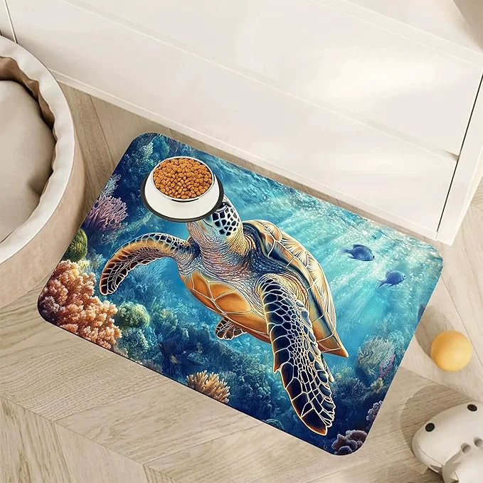 Unique Turtle Dog Cat Food Mat Coral Fish Absorbent Pet Feeding Mat Crafted