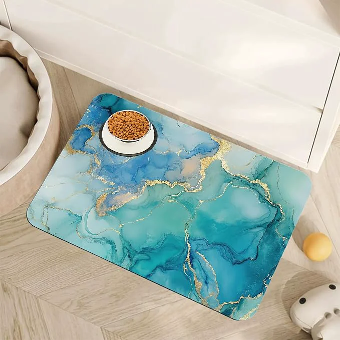 Verified Marble Dog Cat Food Mat Non-Slip Water Bowl Placemat Indoor Pet Accessories Exclusive