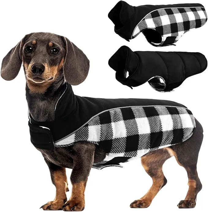 Dependable Kuoser Dog Winter Coat Reversible Waterproof Dog Jacket with Reflective Strip Warm Dogs Fleece Vest Adjustable Doggy Cold Weather Clothes Plaid Christmas Outfit Pet Apparel for Small Dogs Black XSAbout ThisOverview Original