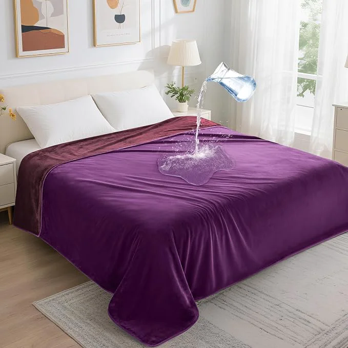Fast LOOBANI Waterproof Blanket for Bed Reversible Soft Flannel Queen Bed Blanket Pure
