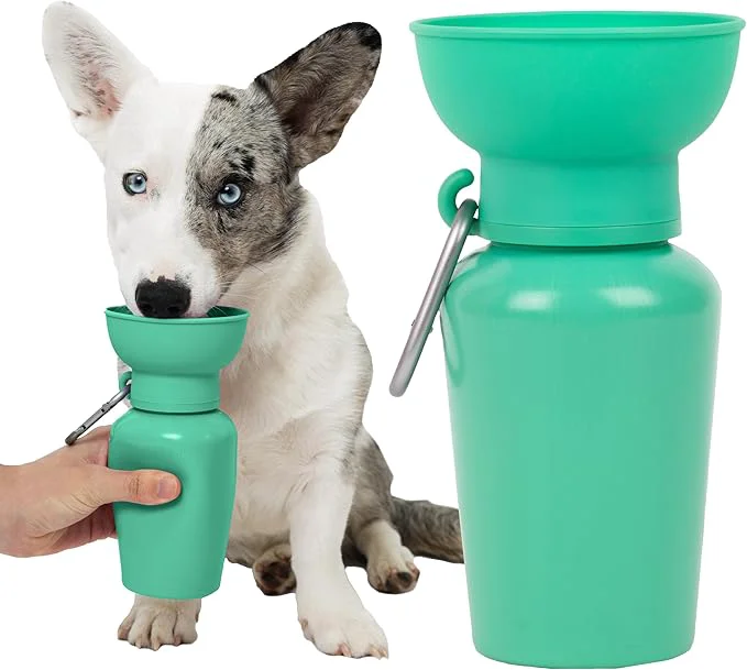 Fast Springer by Springland Flip Portable Dog Water Bottle with Foldable Food Grade Silicone Bowl - 20 Ounce Travel Dog Water Bottle I for Camping - Easy Squeeze Hydration Release to DrainAbout ThisOverview Safe