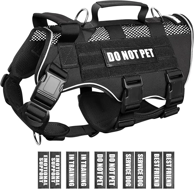 Versatile WINSEE Mesh Dog Harness with 10 Pet Patches for Large Service Dog in Training Breathable Tactical Molle Vest with Double Handles Reflective Military Pet Vest for Walking HikingAbout ThisOverview Next-Generation