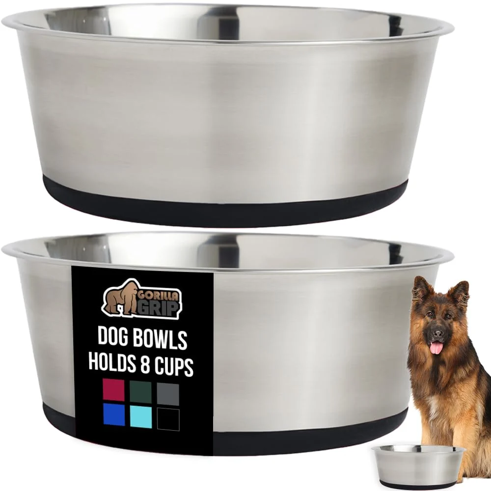 Trusted GORILLA GRIP Set of 2 Dog Bowls – 8 Cup Stainless Steel Rust-Resistant Excellent