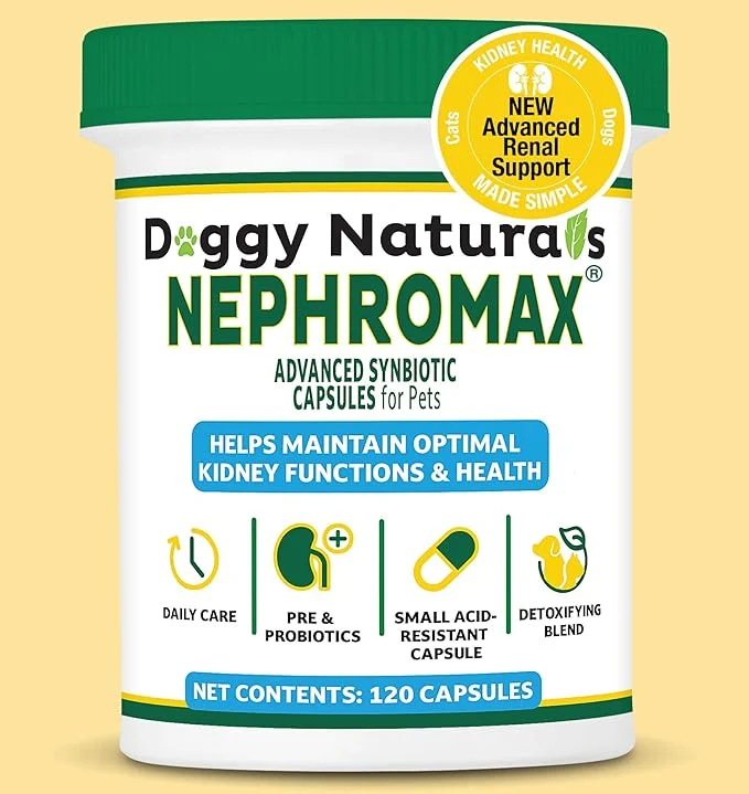 Genuine NEPHROMAX™ Synbiotic Capsules for Kidney Support for Dogs Cats 120 Small Capsules - Advanced Next-Generation Enteric detoxifying Blend of Pre Probiotics Kidney Support U.S.A 120 Caps About This Flexible