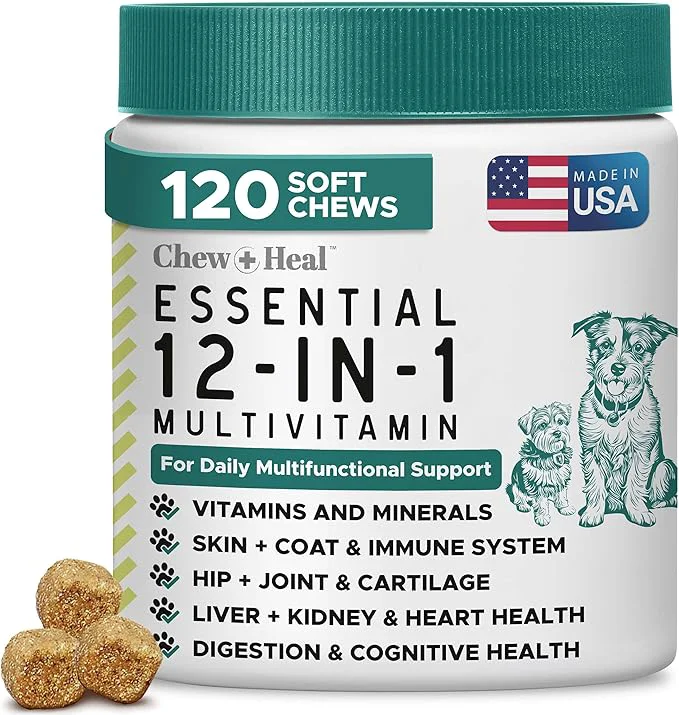 Sophisticated 12-in-1 Multivitamin for Dogs - 120 Puppy and Senior Dog Vitamin and Supplement Soft Chews for Hip and Joint - Advanced Formula with Glucosamine Omega 3 6 9 Vitamins Probiotics and MoreAbout ThisOverview Pure