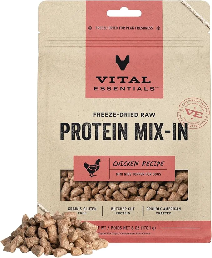 Refined Vital Essentials ze Dried Raw Protein Mix-in Dog Food Topper Chicken Mini Nibs Topper for Dogs 6 ozAbout This Soft